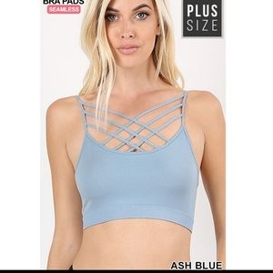 NEW! PLUS TRIPLE CRISS CROSS BRALETTE IN ASH BLUE SZ 1X/2X